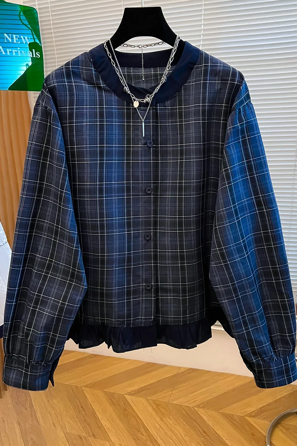 Blue Plaid Casual irt Women's Loose Fit round Ne Button up Korean Sle Comfortable Breathable Long Sve Top