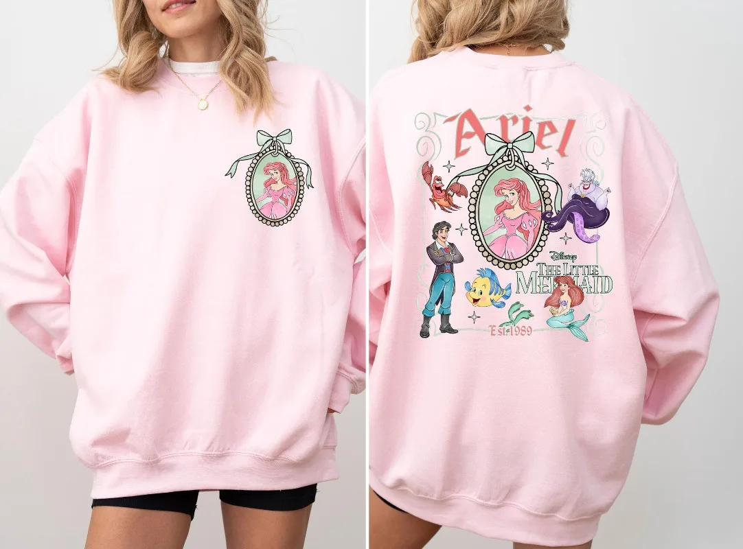 سويت شيرت كلاسيكي بحورية البحر الصغيرة من Disney Ariel Coquette Bow Crewneck Magic Kingdom Trip Disneyworld Sweatshirt