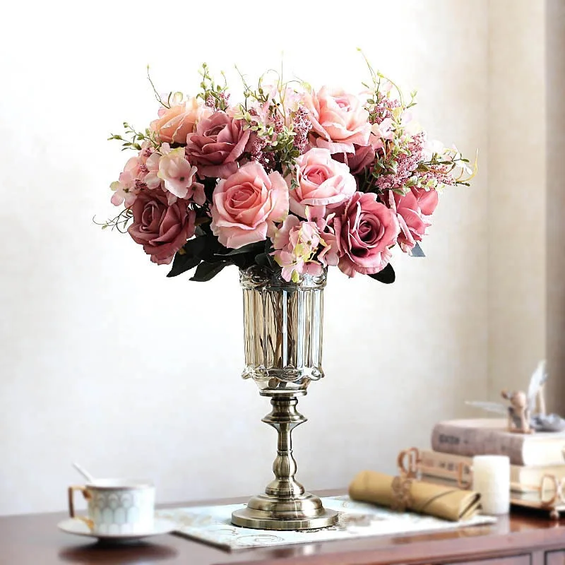 

European dining table, imitation dried flowers, French table decorations, large vase ornaments, light luxury, high-end American