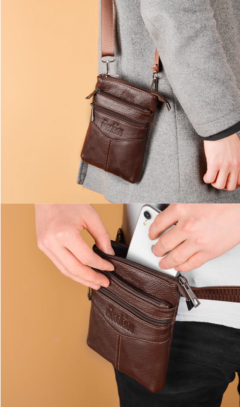 Echte Leder-Herren-Umhängetasche Hochwertige Business-Messenger-Tasche Mini-Hüfttasche mit Großer Kapazität – Detail 1