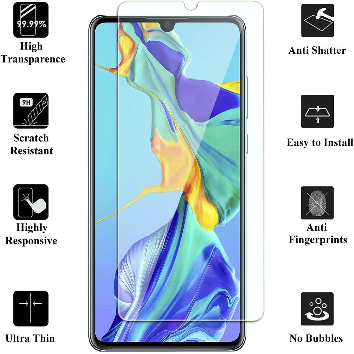 2/4Pcs HD Tempered Glass For Huawei P30 Lite 9H Screen Protector Film