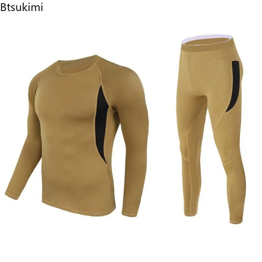 New 2024 Men's Fleece Warm Underwear Sets Outdoor Quick Dry Anti-microbial Stretch Sport Suit Men's Long Sleeve Fitness Clothing