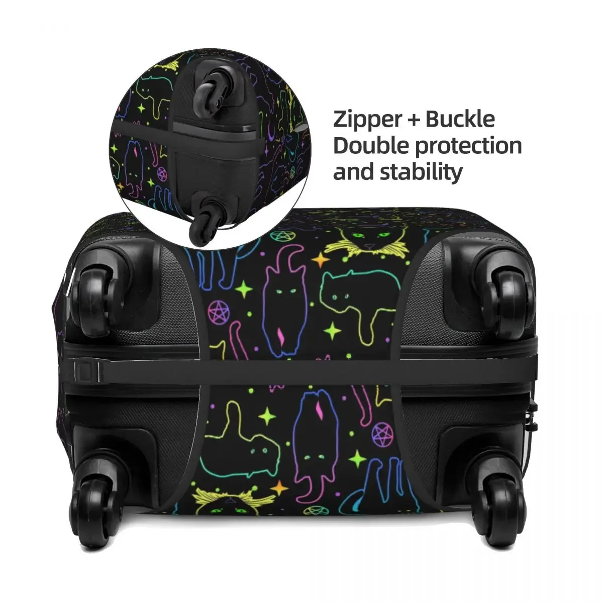 Funda de equipaje de viaje lavable con dibujos animados divertidos personalizados para Halloween, brujería, Gato Negro, Protector de maleta, apto para 18-32 pulgadas