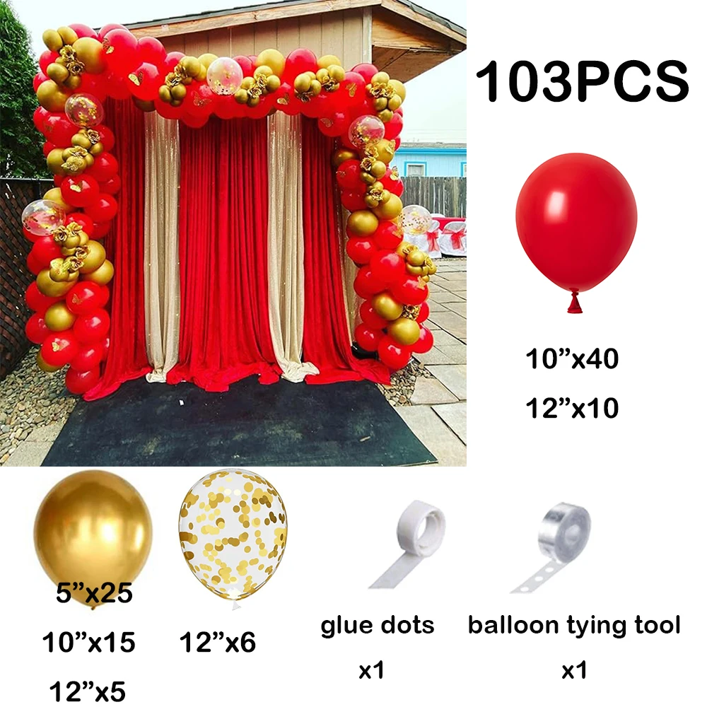 Kit de Ballons Rouges en Latex avec Confettis Dorés Métalliques, Guirxiété en Arc pour Décoration de Nouvel An, ixd'Anniversaire, Mariage, Remise de Diplôme, 2024