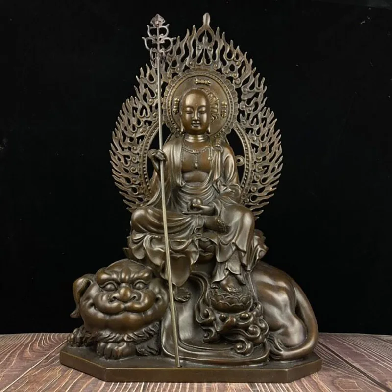 Guyunzhai Brass Brown Purple King Copper Statue Bodhisattva Sitting Beast Backlit Dizang Furnishings