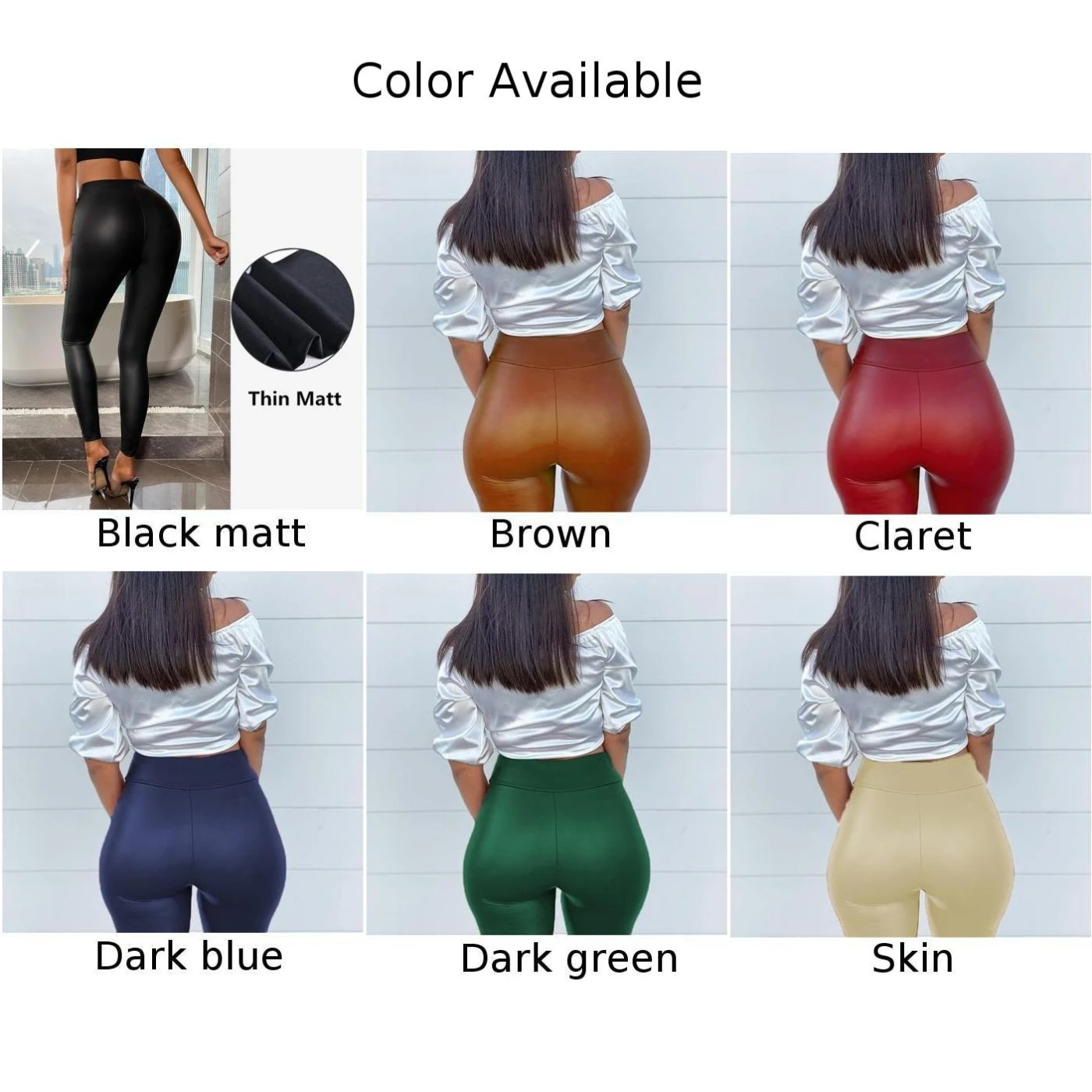 Leggings slim fit Pantaloni in pelle PU Attività fitness Lunghezza regolare Design tinta unita Adatto Stagione per tutte le stagioni