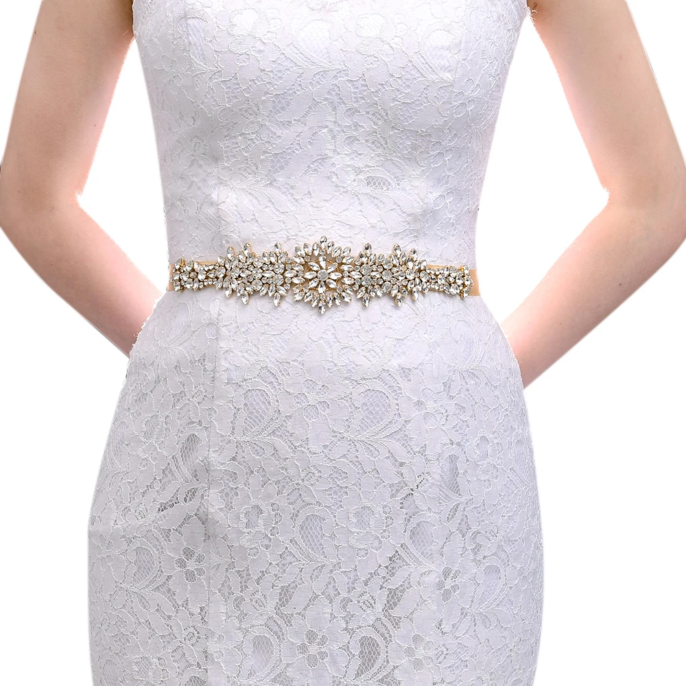 Plus Size Bridal Gowns Belts Golden Belts for Women Rhinestones Belt Girlfriend Luxury Ribbon Belt Wedding Sash S319-G