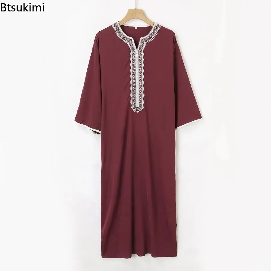 2025 Men's Traditional Muslim Clothing Eid Middle East Jubba Thobe Men Thobe Arab Muslim Robes with Short Sleeves Husband Gift