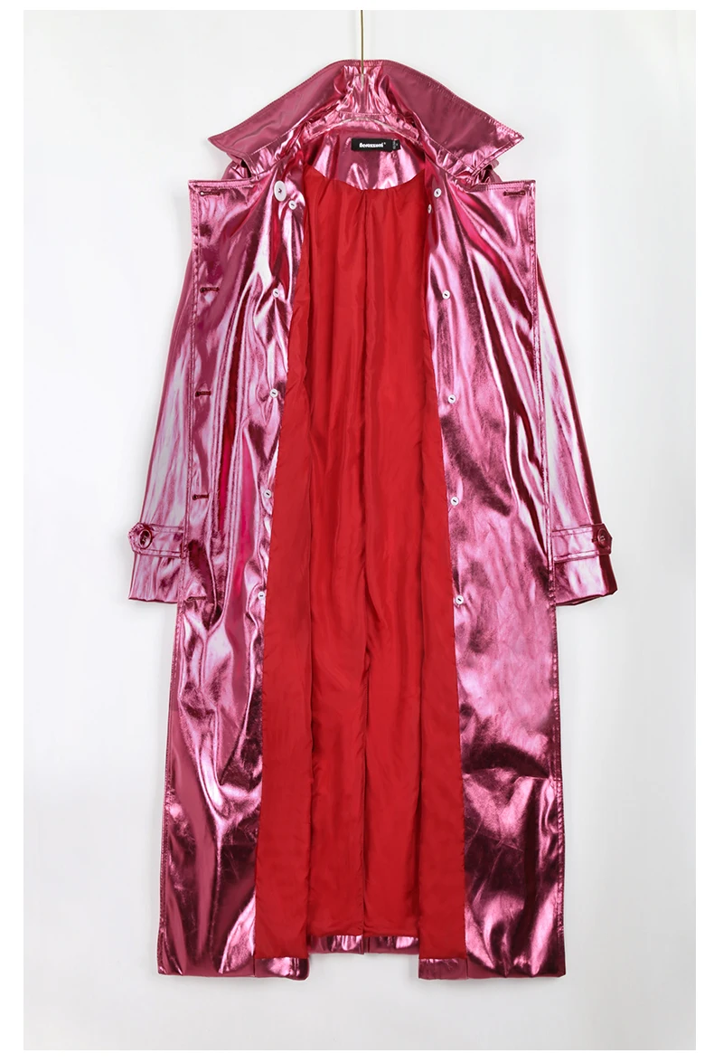 Nerazzurri Spring Autumn Long Shiny Reflective Patent Leather Trench Coat for Women Sashes Double Breasted European Fashion 2022