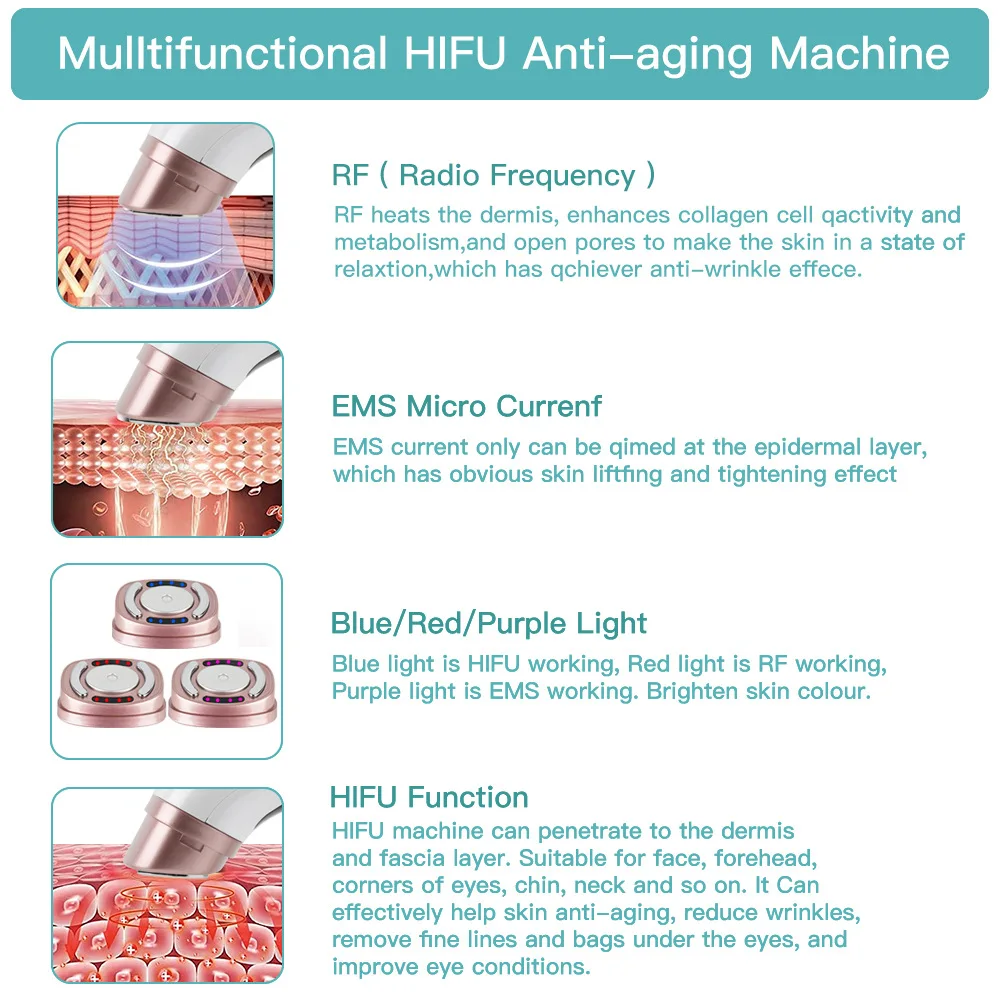 Mini HIFU الوجه رفع مدلك تردد الراديو الموجات فوق الصوتية الوجه مكافحة الشيخوخة آلة RF EMS المضادة للتجاعيد أدوات العناية ببشرة الوجه