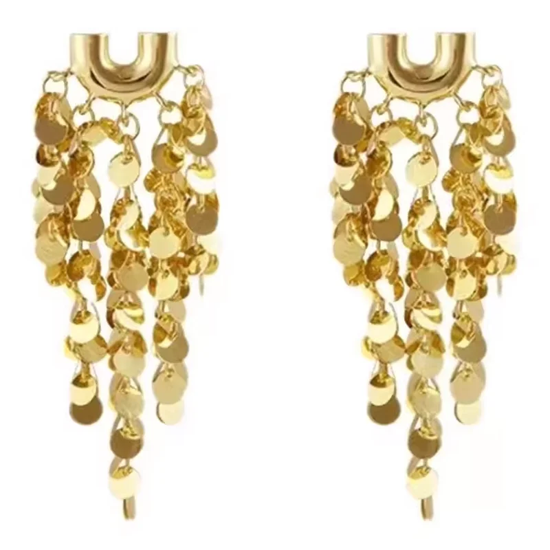 

European and American exaggerated sequined fringed earrings women's new popular high-end long earrings