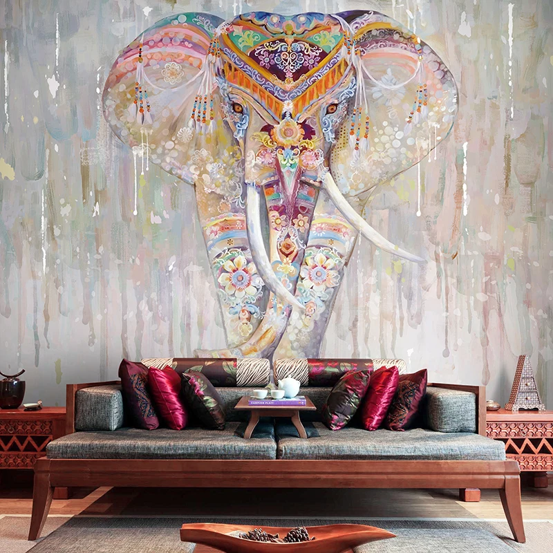 Custom Wallpaper 3D Southeast Asian Flamingo Mural Thai Elephant Animal Restaurant Decoration Background Workwear Shop Wallpaper image 3