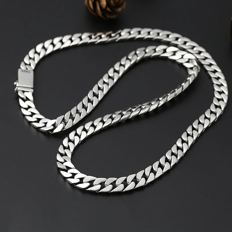 100% Solid S925 Sterling Silver Necklace 7MM 8MM 10MM Punk S925 Silver Jewelry Certified Pass The Test Never Fade Silver Jewelry