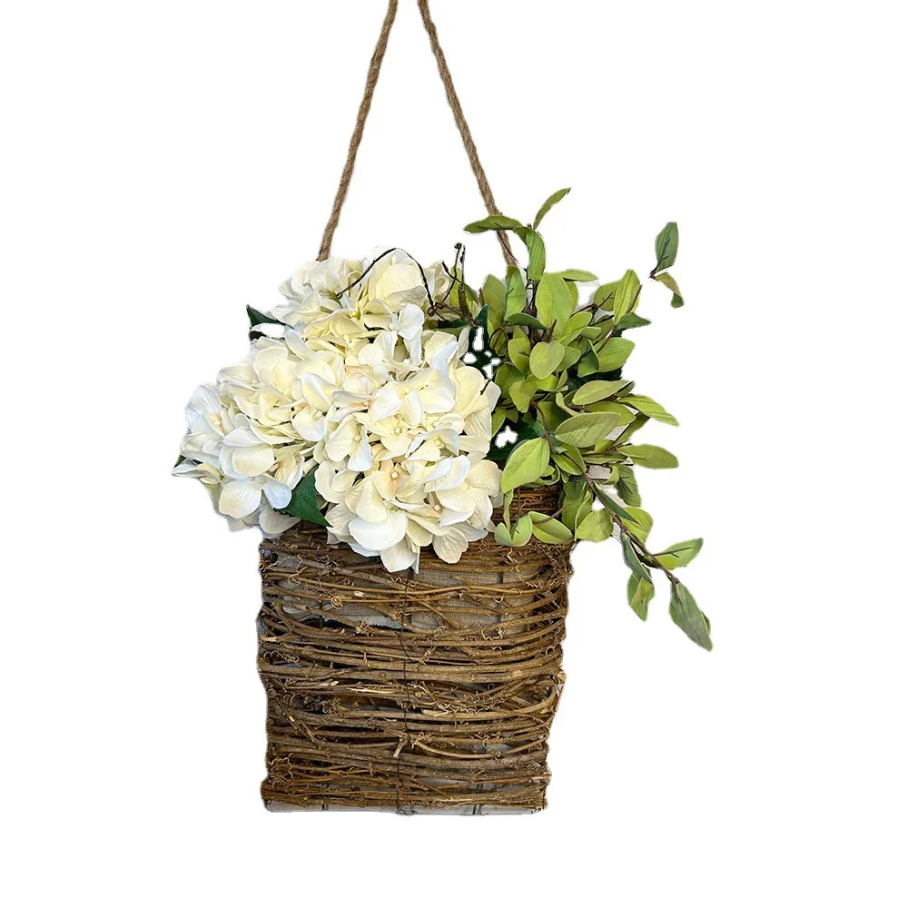 Hydrangea Macrophylla Orchid Wreath Simulation Rattan Basket Door Basket Door Hanging Decoration Wedding Decor New Door Wreath