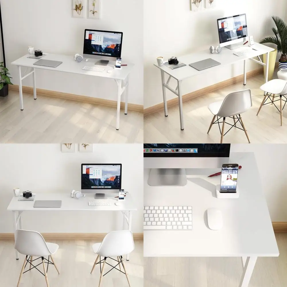 Modern 62-inch opvouwbaar computerbureau - grote schrijftafel voor thuiskantoor in eenvoudige stijl, ruimtebesparend opvouwbaar ontwerp voor efficiënt