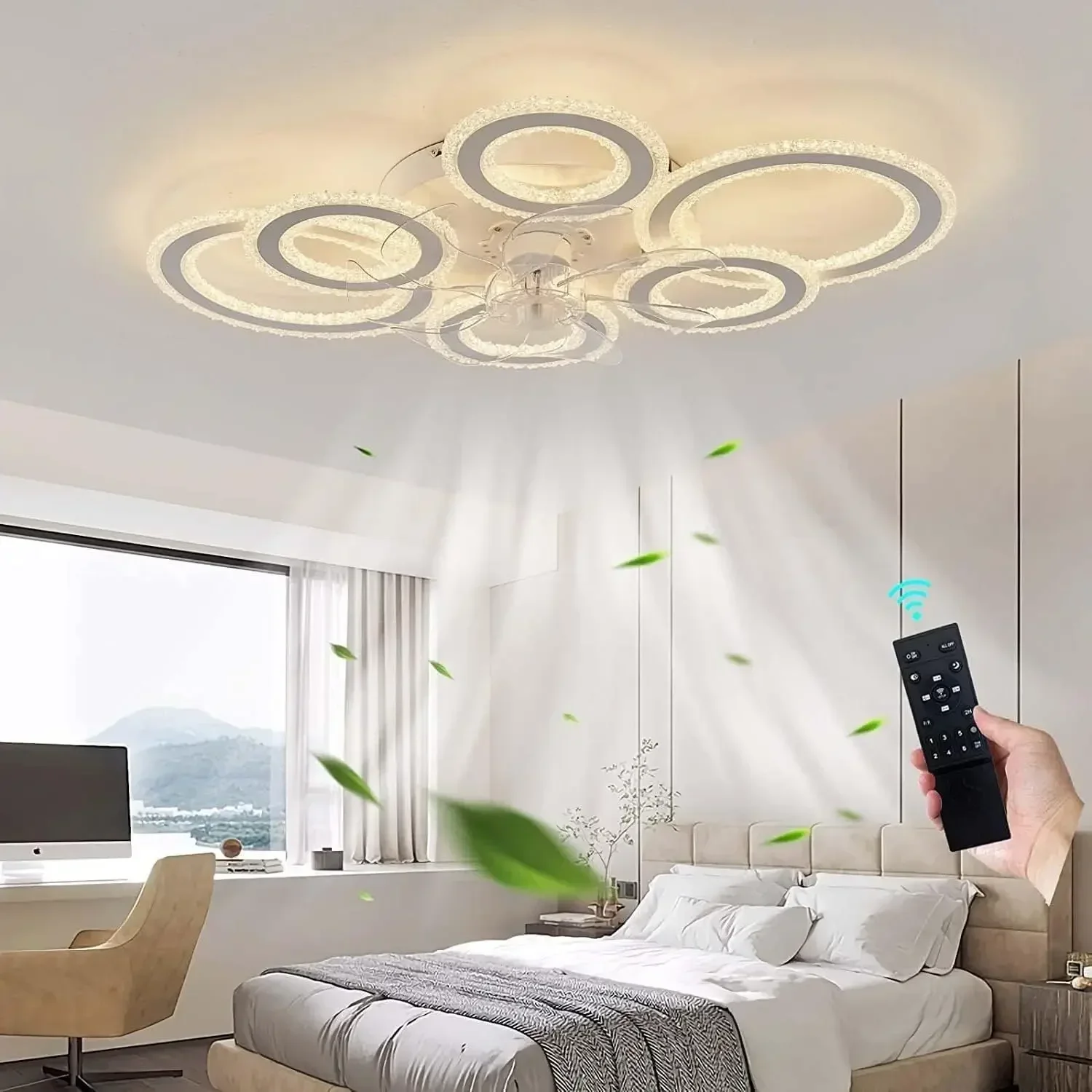 Modern Smart Ceiling Light with Fan DC Motor 6 Gear Reversible Living Room Bedroom Ceiling Fan with Lighting LED Dimmable Quiet