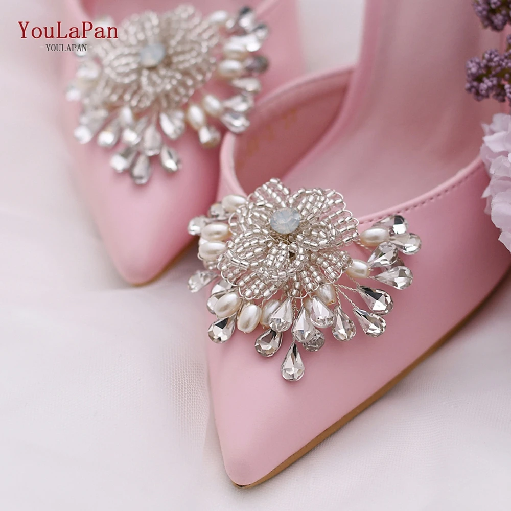 YouLaPan-Clips para zapatos de novia, hebillas de tacón alto, decoración de diamantes de imitación, accesorios para zapatos de boda, hebillas planas, X12