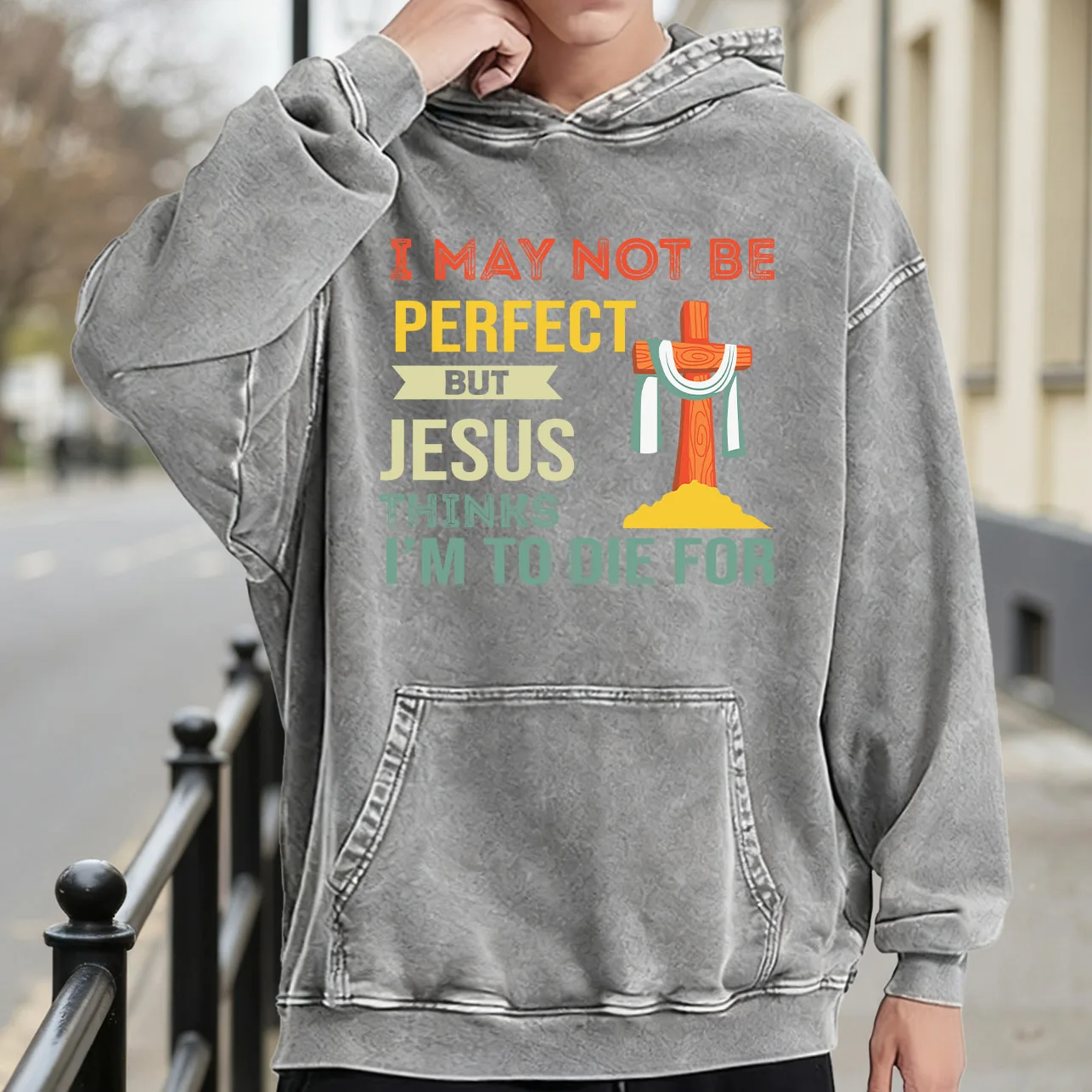 يسوع يعتقد أنني أن أوت للرجال بغطاء للرأس برسومات مغسولة عتيقة، بلوفر ريترو متعثر، سويت شيرت كاجوال ملابس الشارع #1