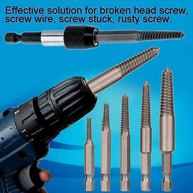 6 PCS Damaged Screw And Broken Bolt Extractor Set With 1/4 Quick Change Arbors Tool Kit Bad Screw Stud Remover