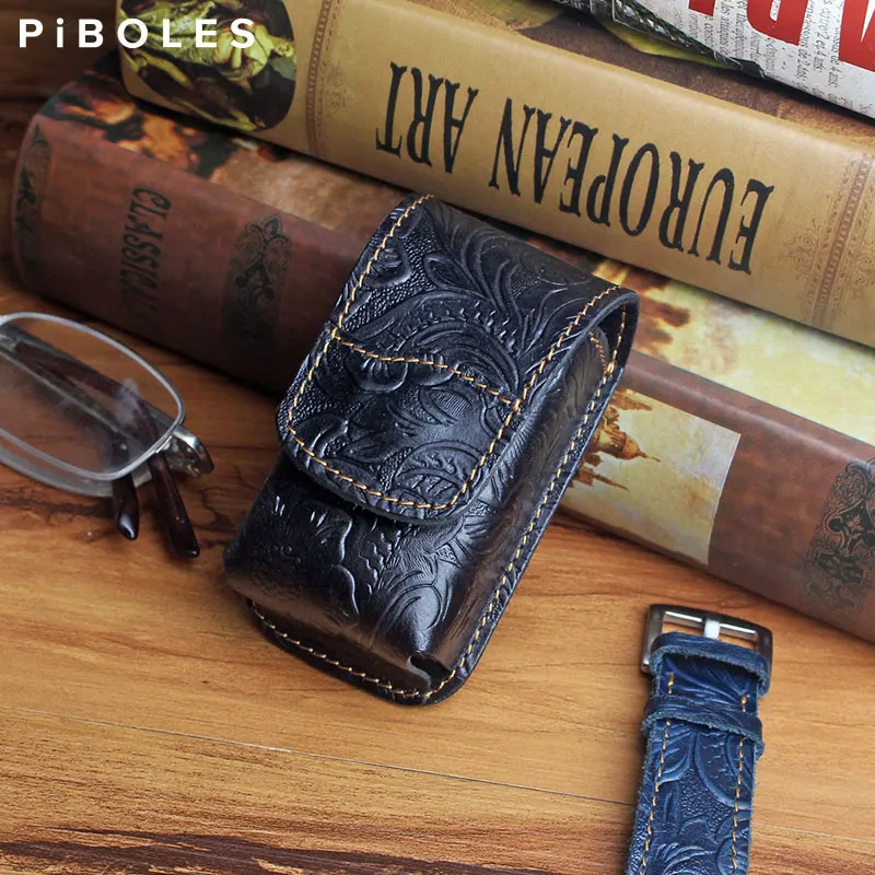 

Handmade Men's Folding Reading Glasses Case Genuine Leather Presbyopia Eyewear Holder Magnetic Buckle Cowhide Box For Belt