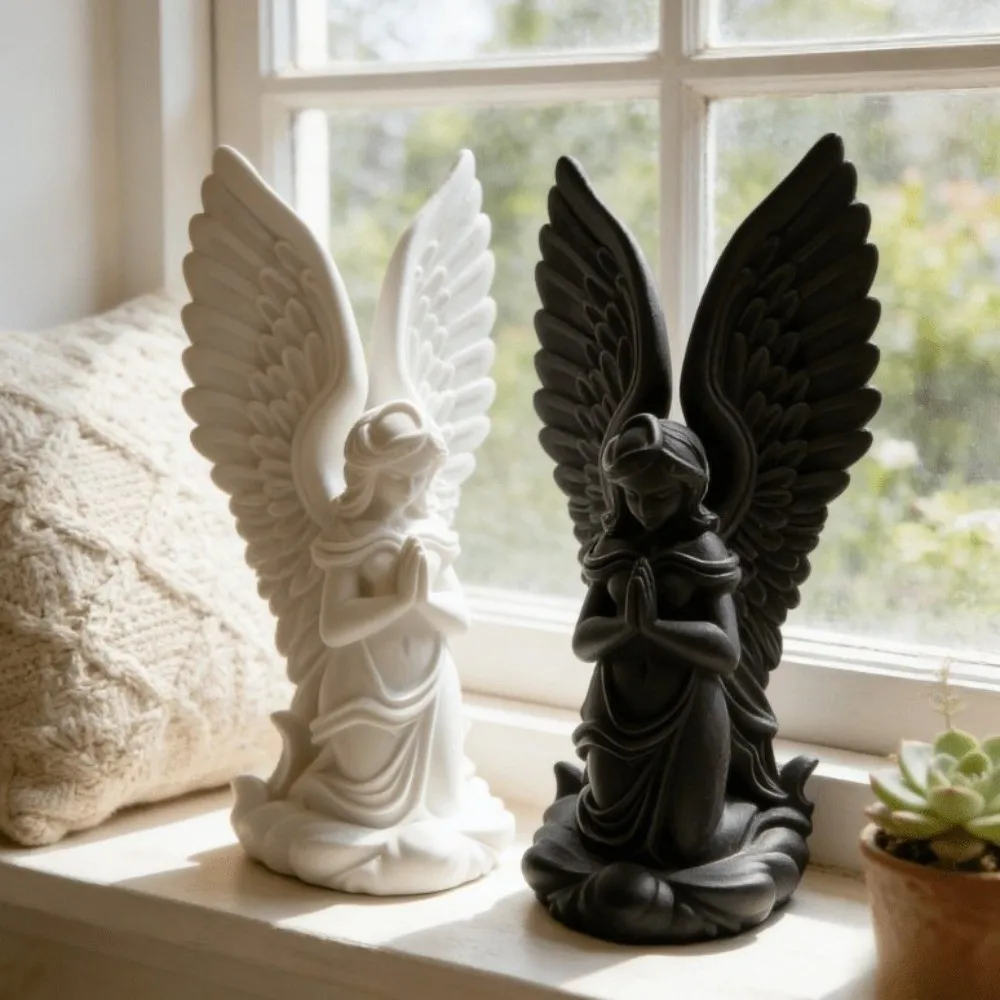 Desk Display 3D Printed Angel Figurine Exquisite Modern Guardian Angel Statue Pray Plastic Winged Sculpture Home
