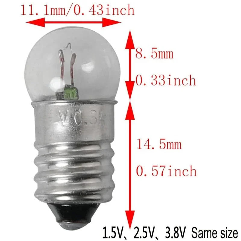 10-Piece E10 Mini Light Bulbs 1.5V 2.5V 3.8V 0.3A Physical Electrical Experiment Indicator Light Incandescent Bulb Old Light