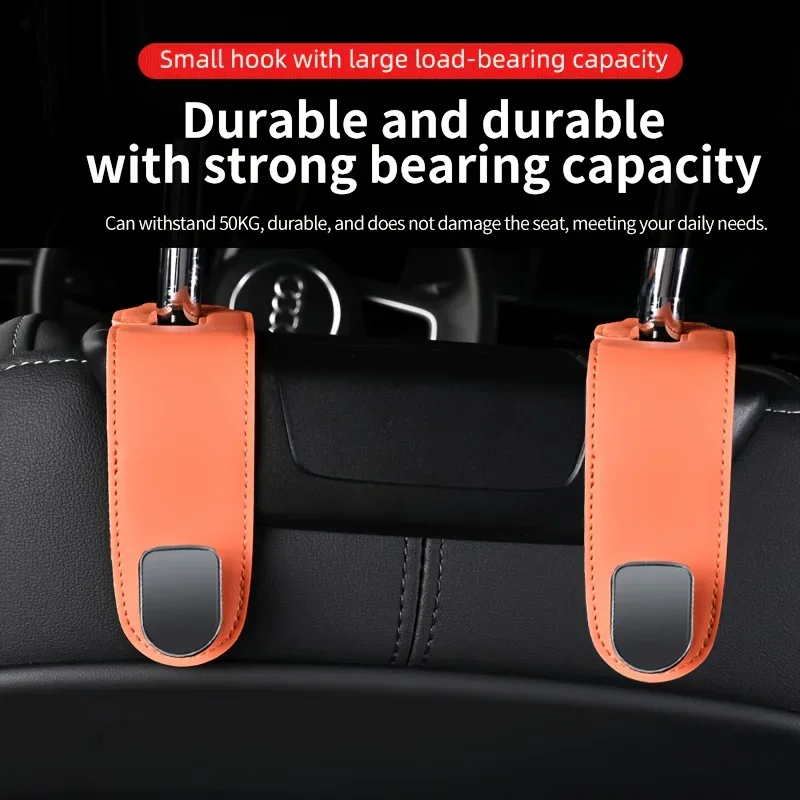 Car Seat Headrest Hook, Auto PU Leather Seat Hook Hangers Storage Organizer Interior For Purse Coats Umbrellas Grocery Handbag