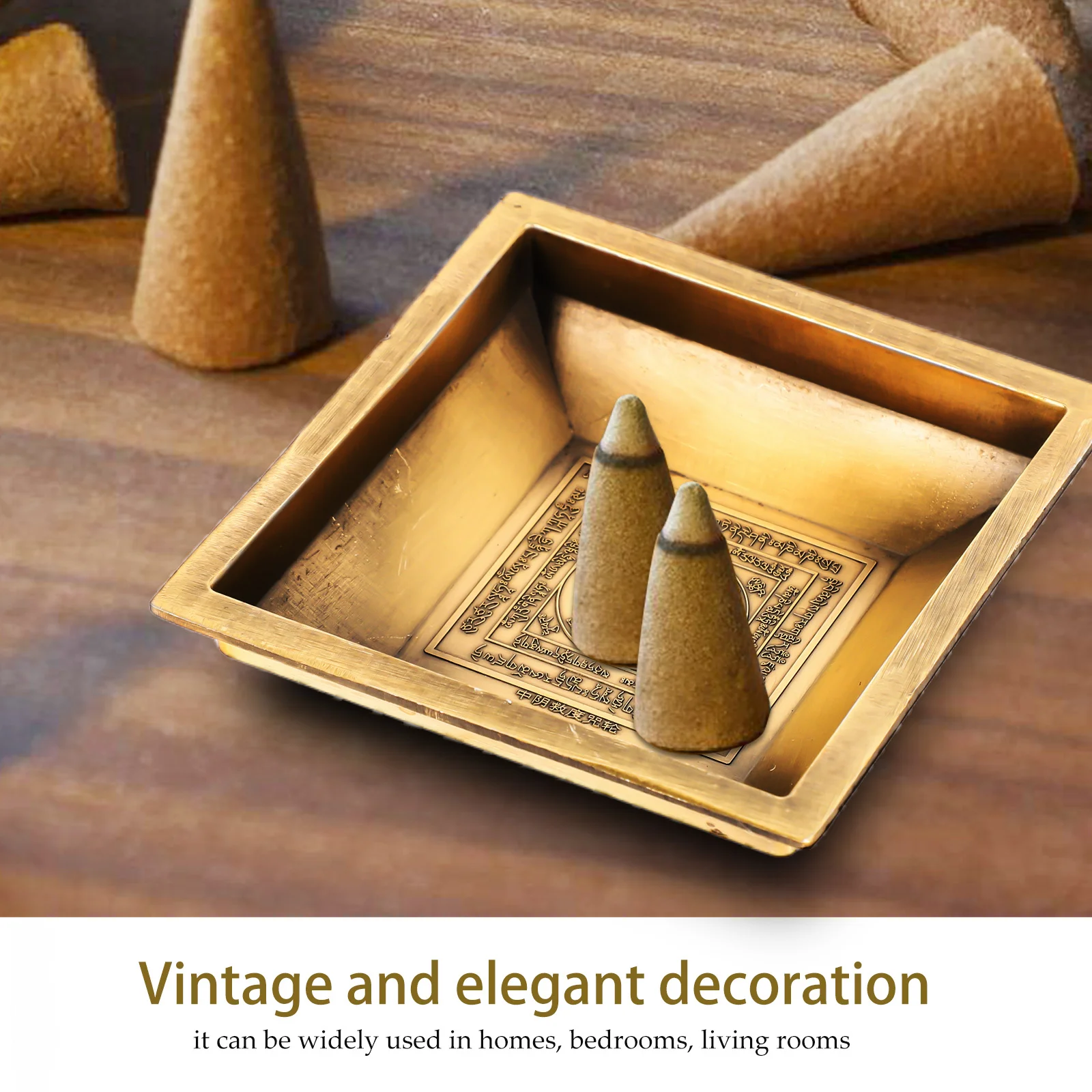 حامل البخور النحاسي يقدم لوحة منحوتة حاوية الرماد نمط عتيق وعاء تحية المعبد لوحة عبادة متعددة الأغراض