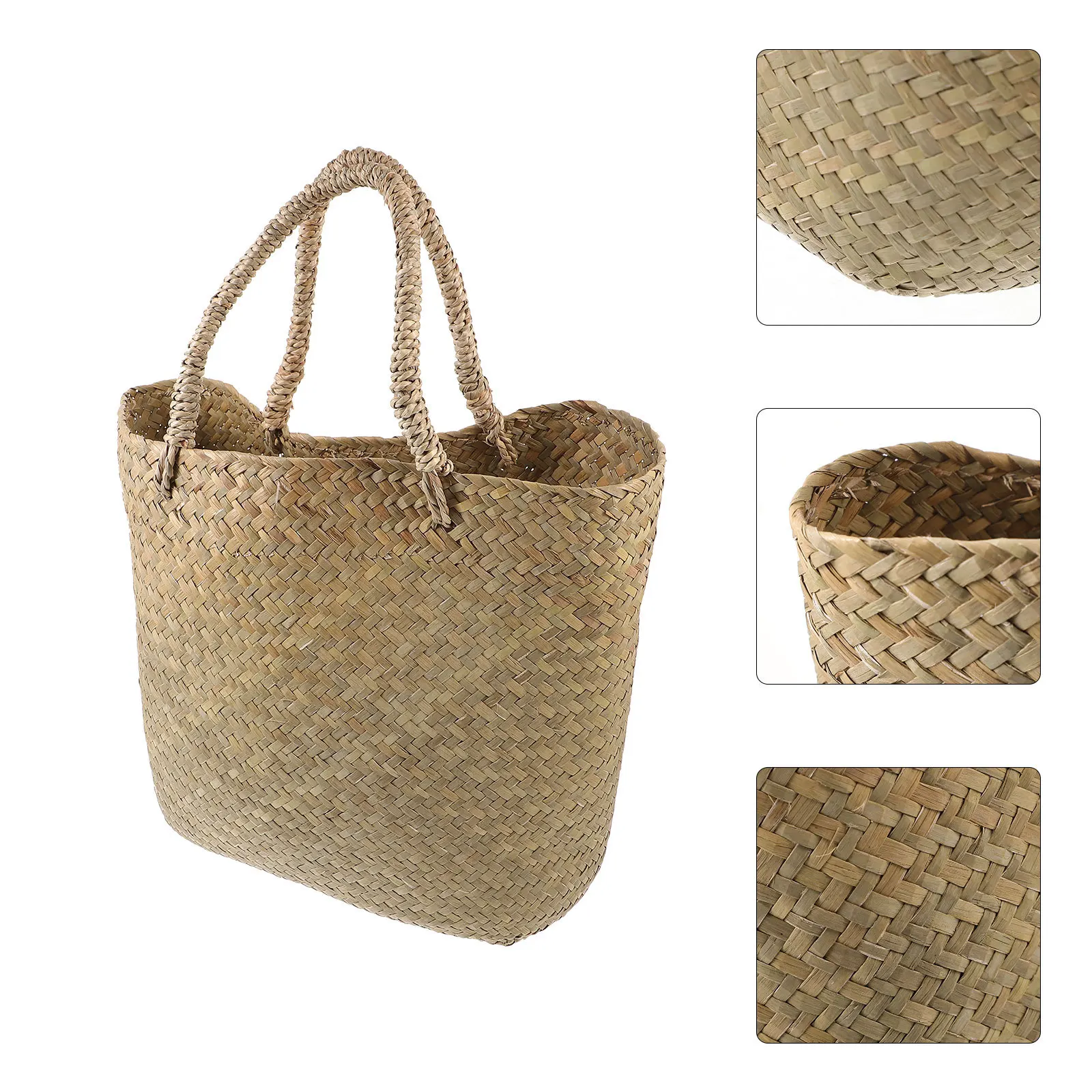 

1Pcs Durable Woven Flower Basket Hand-Held Storage Basket Khaki Natural Straw Decorative Planter for Home Garden Office Living