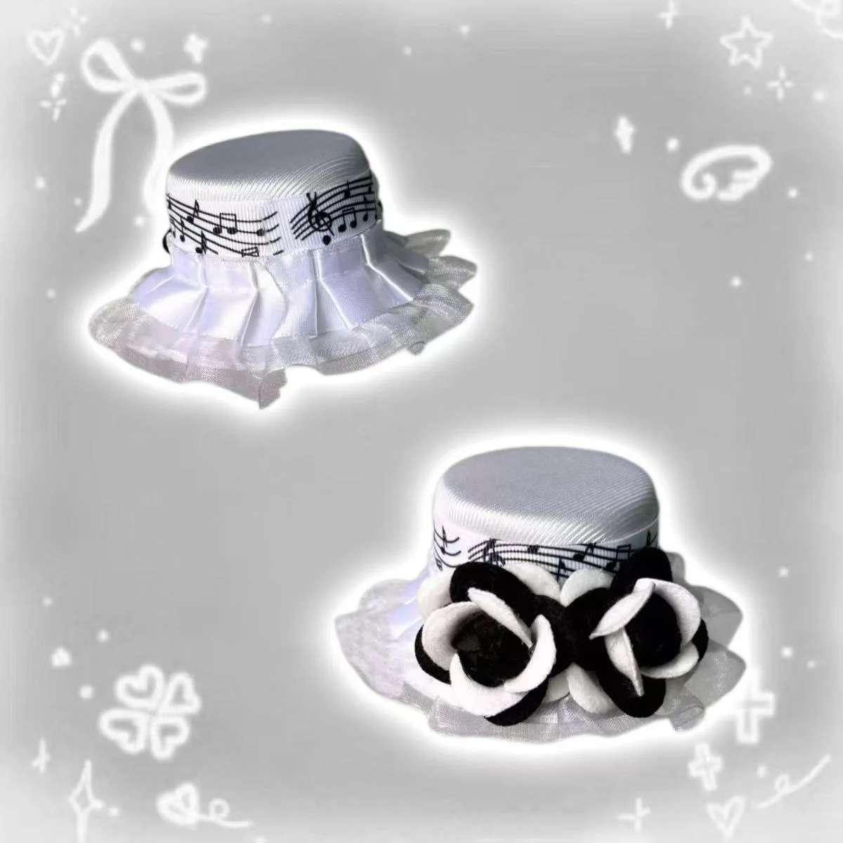 Subculture Lolita Piano Key Note Black White Flower Mini Top Hat Lace Edge Hairpin Punk Y2K Retro Fashion Hair Accessories