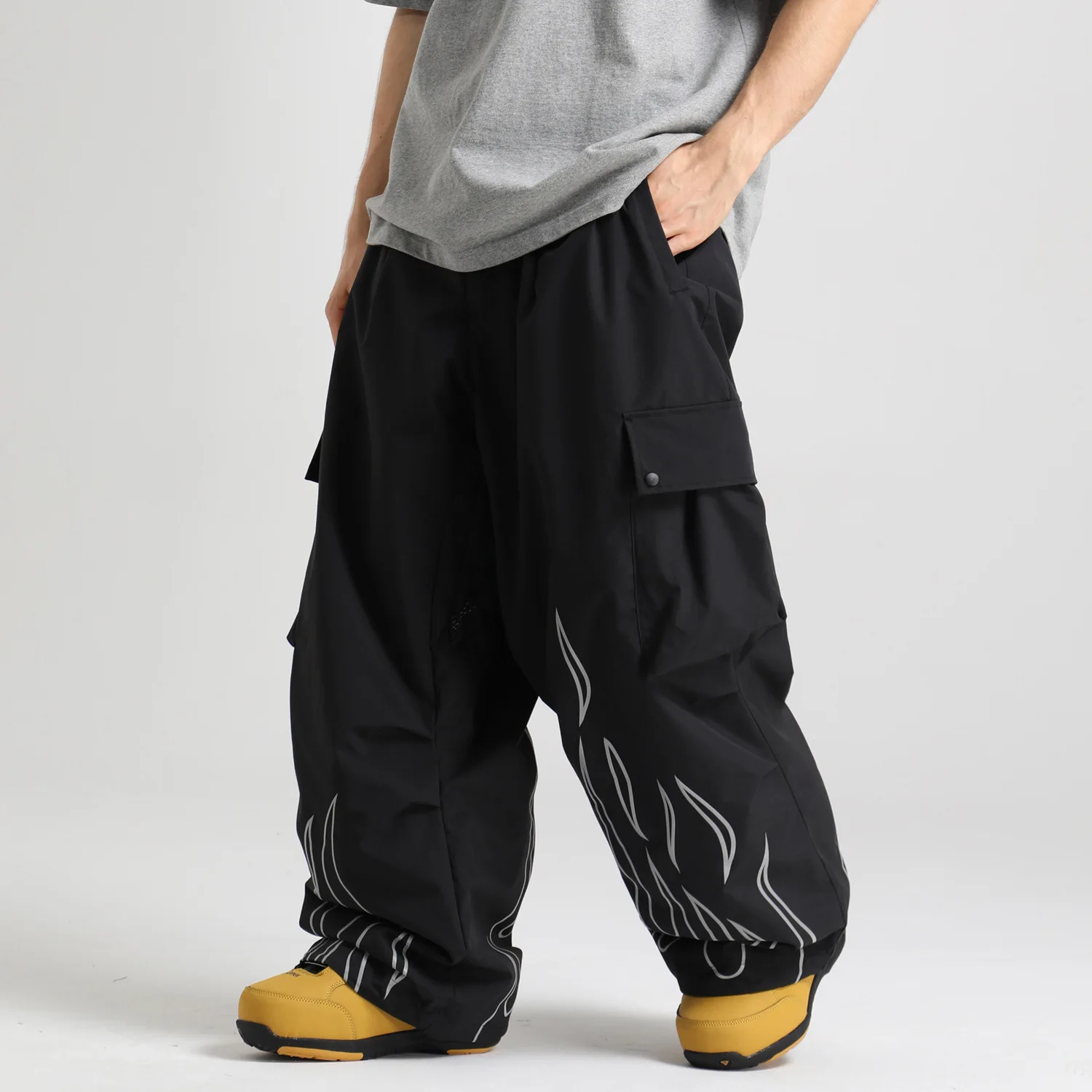 Gsou Snow 2025 Men Women Wide Leg Snowboard Pants American Style Waterproof Windproof Ski Trousers with Reflective Details