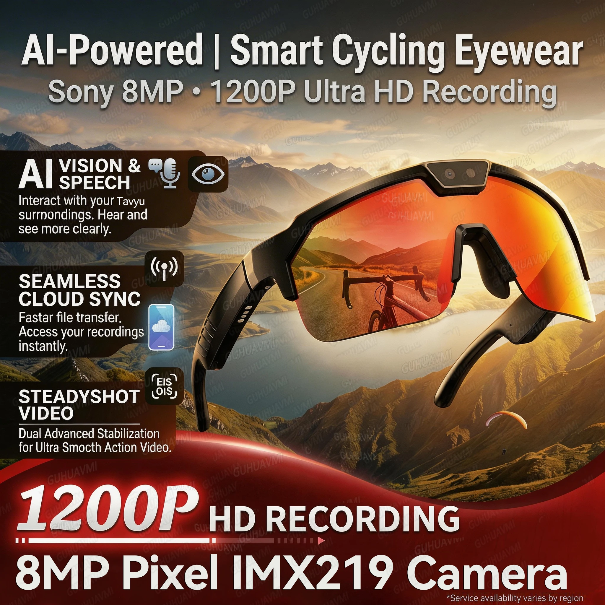 2026New AI Smart Glasses 1200P Camera 4K Anti-Shake Cycling Windproof Goggles AI Voice Translator Call Open Ear Audio Sunglasses