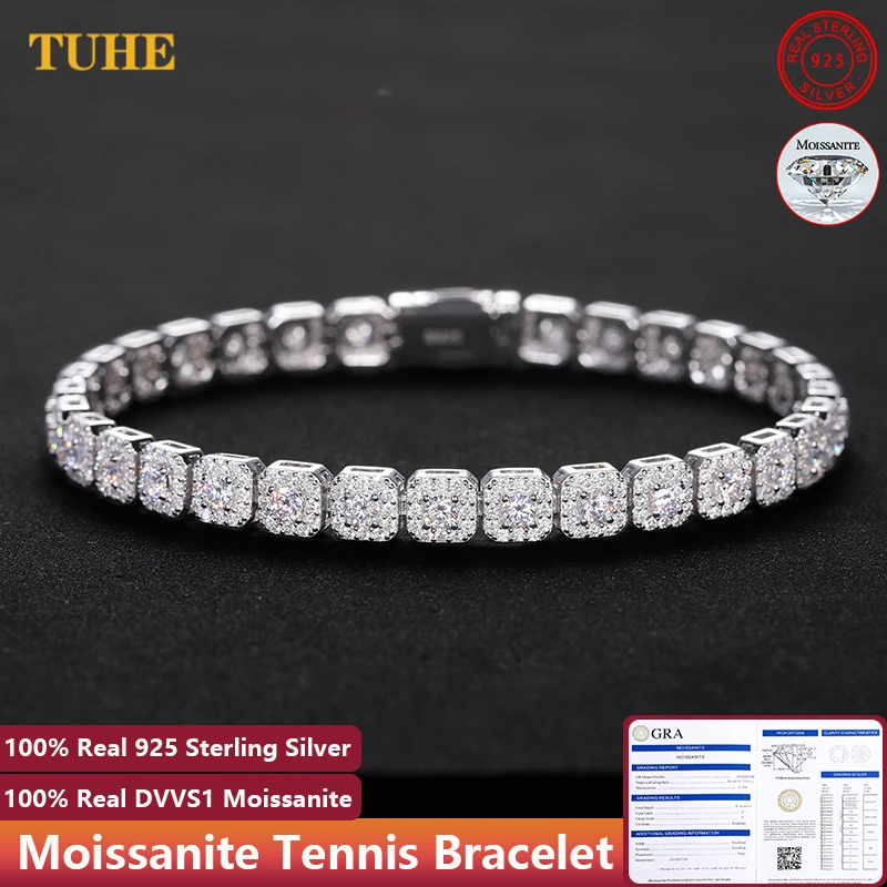 Iced Out Moissanite Halo Tennis Bracelet for Women Men S925 Sterling Silver 18k Gold Plated Jewelry with GRA Bracelets Gifts