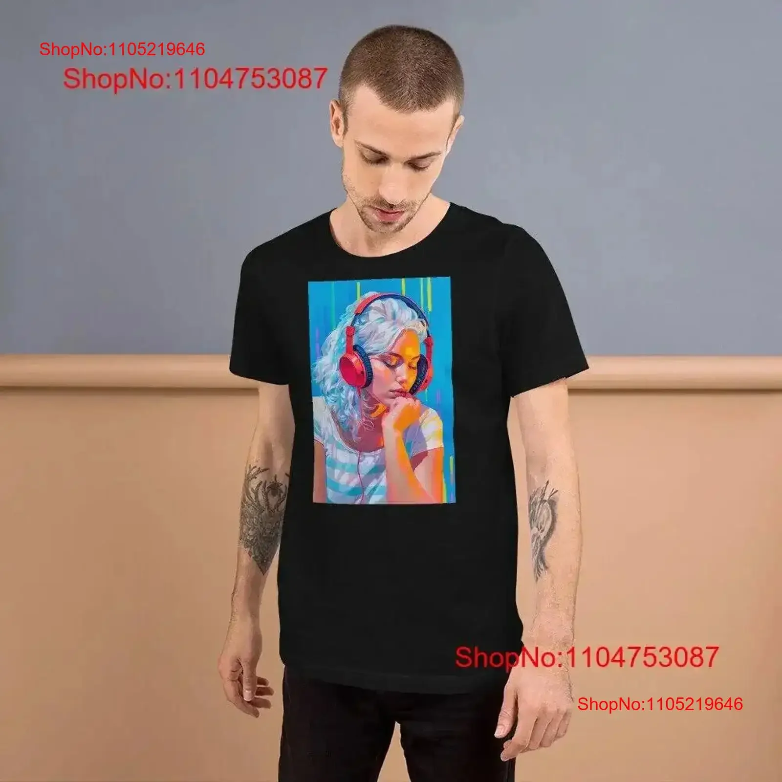 Pop Music Rock Electronic Listening to T Shirt vintage Washed homme Slightly Breathable Stretched Stylish graphic Casual