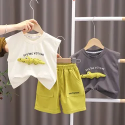 New Toddler Summer Baby Girls Boys Clothes Suit Children Carttoon Crocodile Vest Shorts 2Pcs/Sets Casual Costume Kids Tracksuits