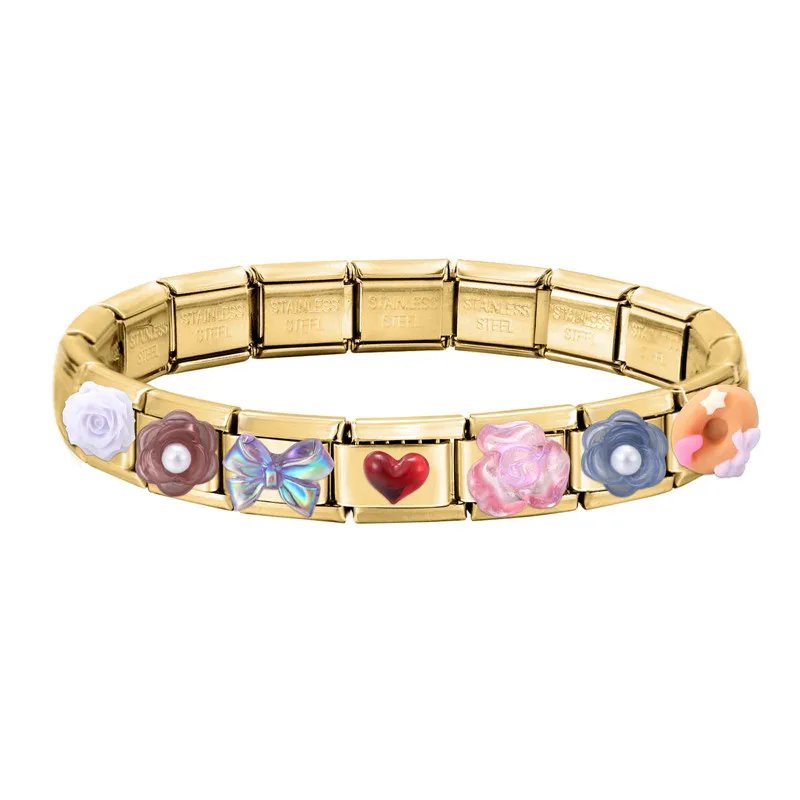 جديد 1 قطعة القوس عقدة زهرة الحب القلب الذهب اللون الإيطالية سحر الروابط صالح 9 مللي متر الفولاذ المقاوم للصدأ سوار المرأة DIY بها بنفسك صنع المجوهرات