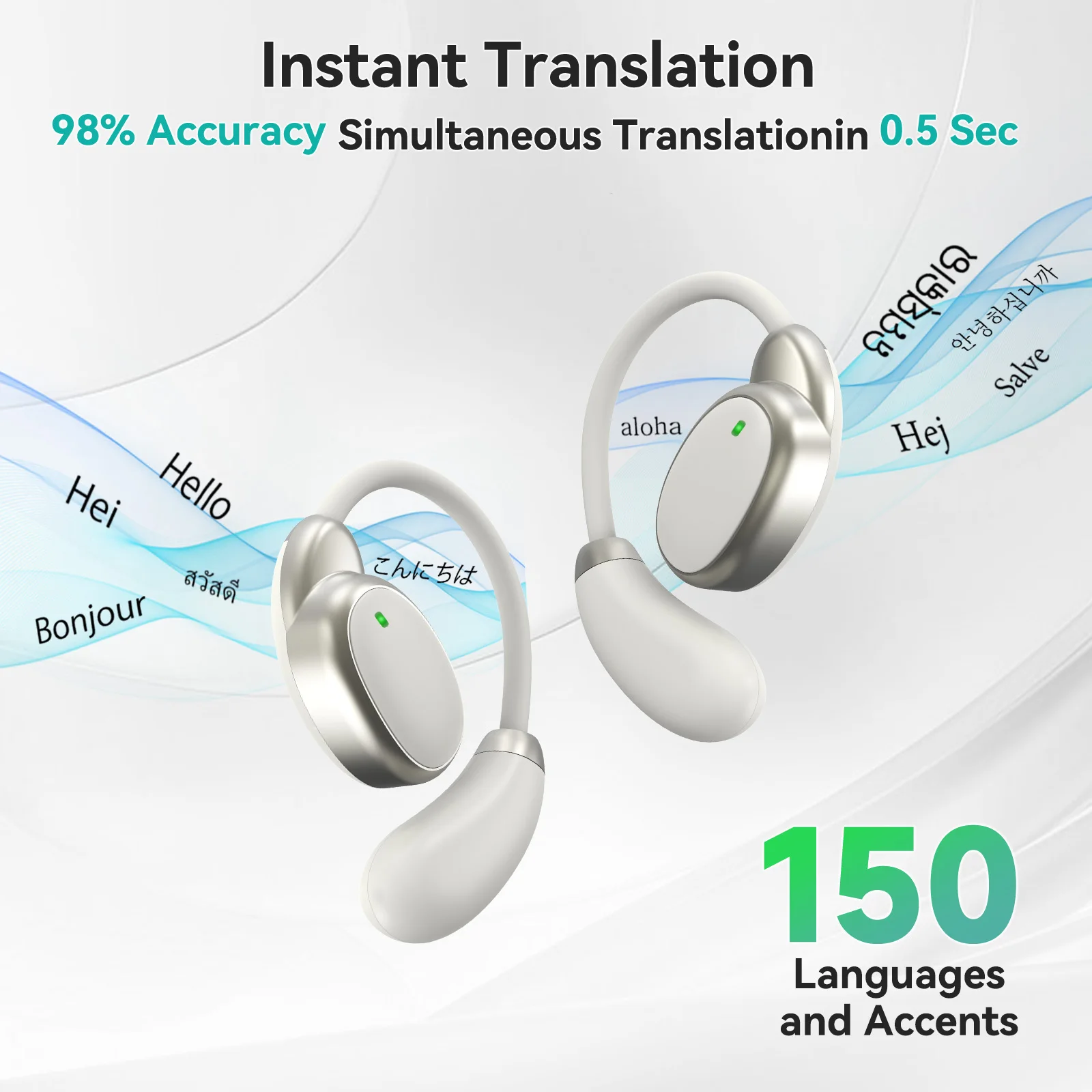 

V18 Translator Earphones Wireless BT Translation Headphones 150 Languages Real-time Translation 4 Mode Free Use in VTrans APP