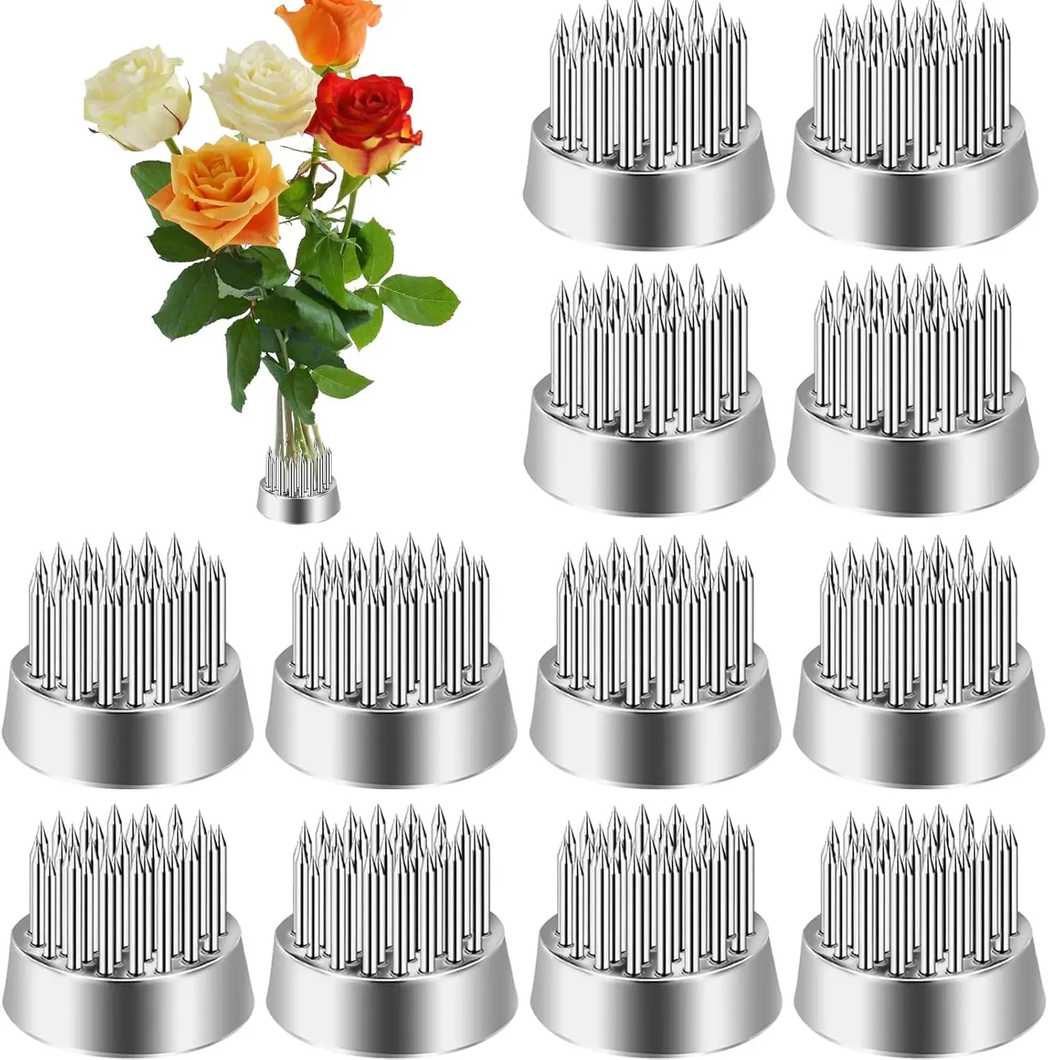 

12 Pack Kenzan Ikebana Flower Frogs, 0.9 Inch Spiky Frog Japanese Pin Frog, Silver Floral Fixed Tools for Small Vase