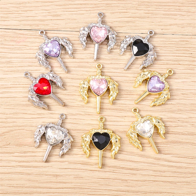 5 Stück 19 x 25 mm niedliche Kristall-Herzflügel-Anhänger für die Schmuckherstellung, Halsketten, Ohrringe, Armbänder, Zubehör, DIY, Basteln, Geschenk – Detail 12