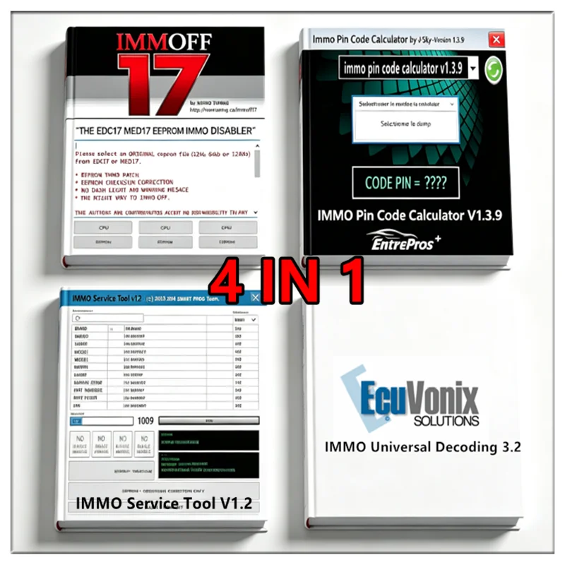 Auto Repair software IMMO Service Tool V1.2+ Immo Pin Code Calculator v1.3.9+ IMMO Universal Decoding V3.2 + IMMOFF17 4in1 Suite