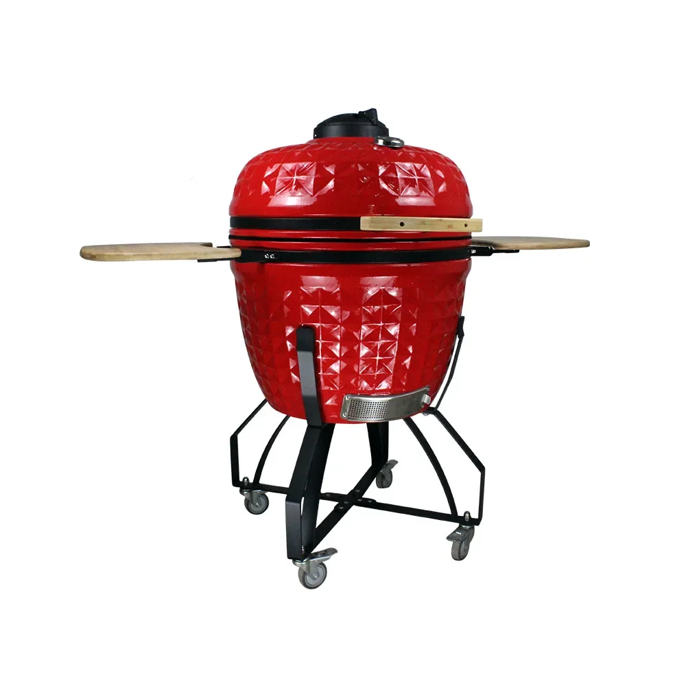 26-Inch Kamado Grill Lar Red BBQ Charcoal Smoker Outdoor Steel Iron Metal with Folding Feature for Indoor Camping Use