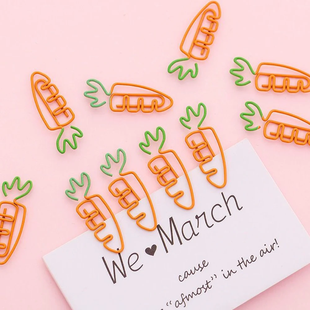 1Pcs Creative Carrot Shaped Metal Paper Clip Pea Shape Bookmark Binder Clip Stationery School Accessories Office Supplies