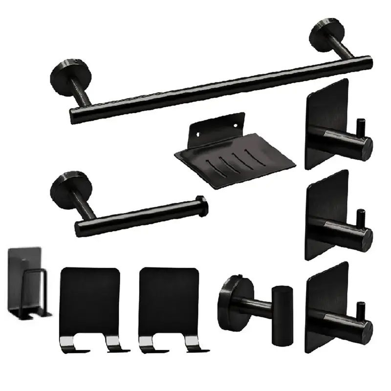 Bathroom Tower Rack Set 10 PCS Matte Stainless Steel Wall Mounted Home Bathroom Hardware Storage Rack