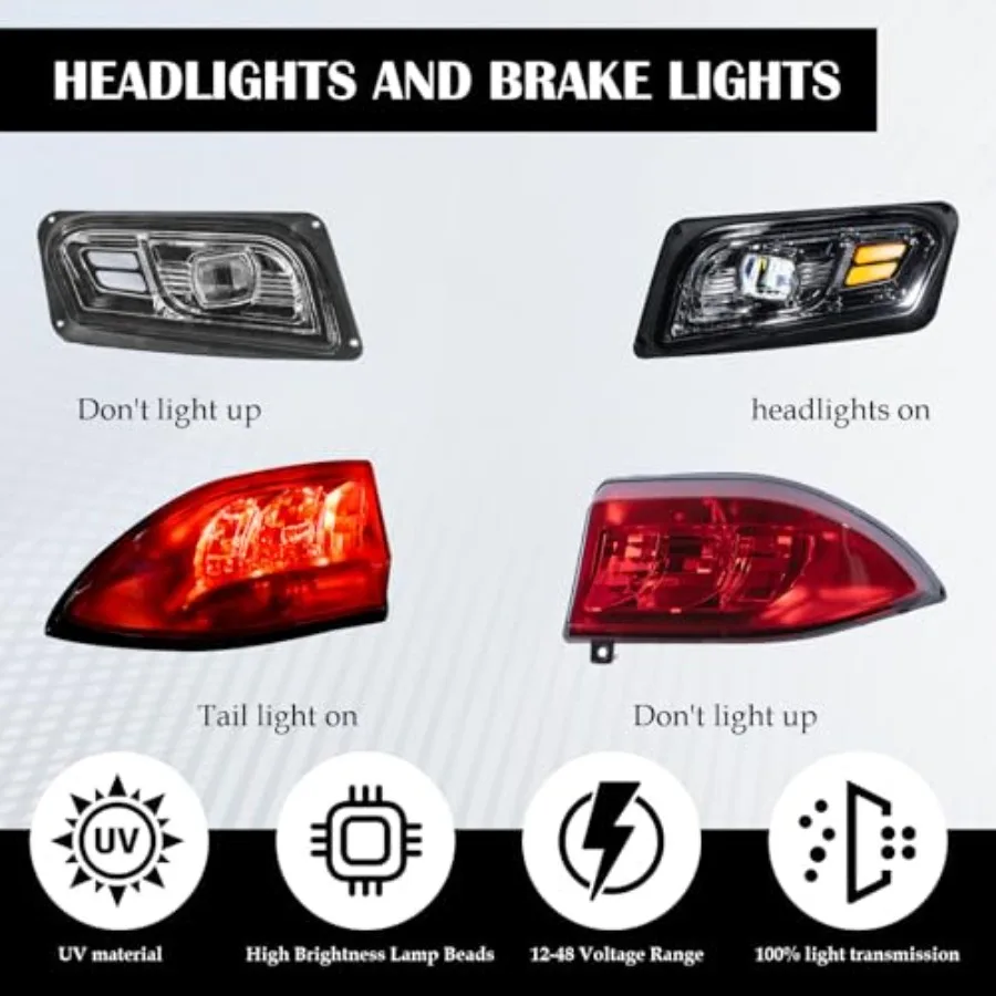 Club Car Tempo LED Basic Light Kit 48V 2 LED Headlight 2 LED Taillight 1 Basic Wiring Harness Instruction Hardware Included Bla
