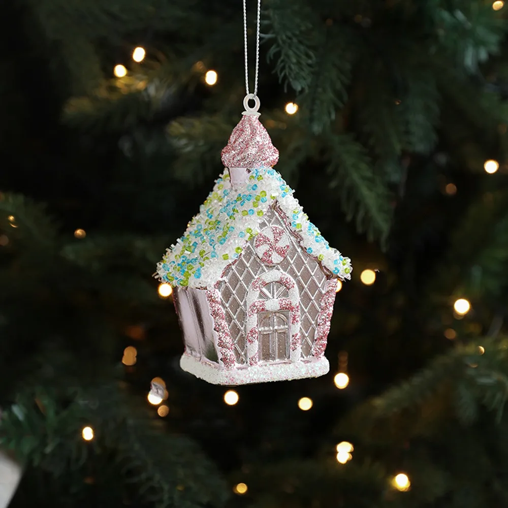 

Cartoon Christmas Ice Cream Pendant Plastic Shiny Pink Christmas Tree Ornaments 3D Shatterproof Xmas Snowflake Pendant