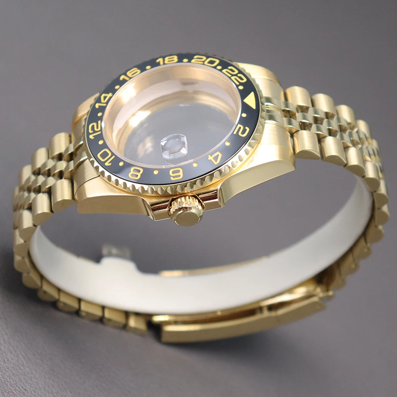 Золотые корпуса для дайвинга 40 мм для NH35 NH36 NH34 NH70 NH72 Miyota 8215 Eta 2824, корпус часов с механизмом, ремешок с пряжкой, сапфировое стекло