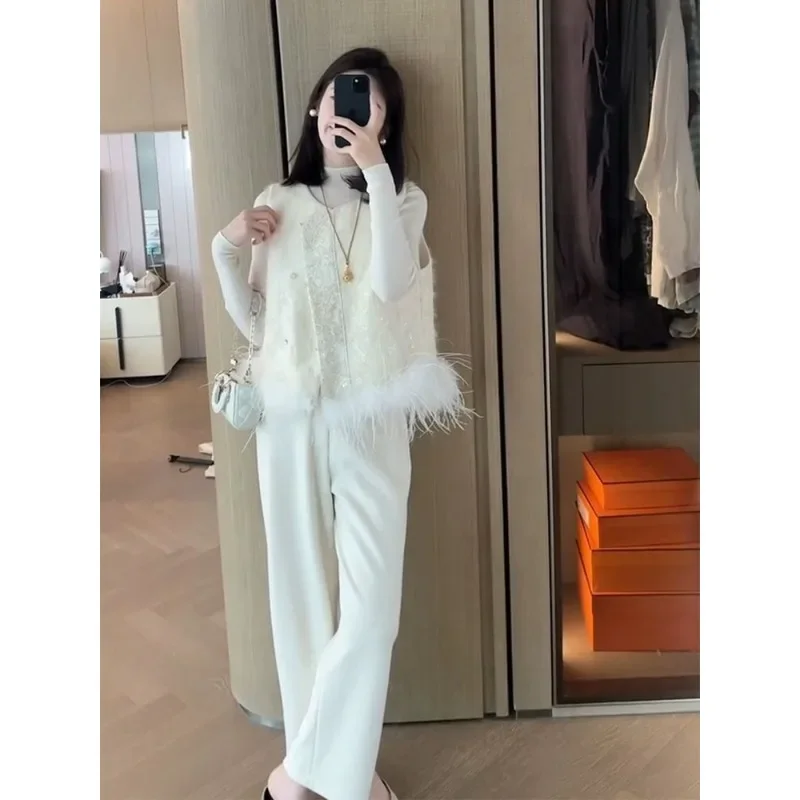 

2025 Jacquard Top Spliced Temperament Vest New Ostrich Chinese Jacket Women's