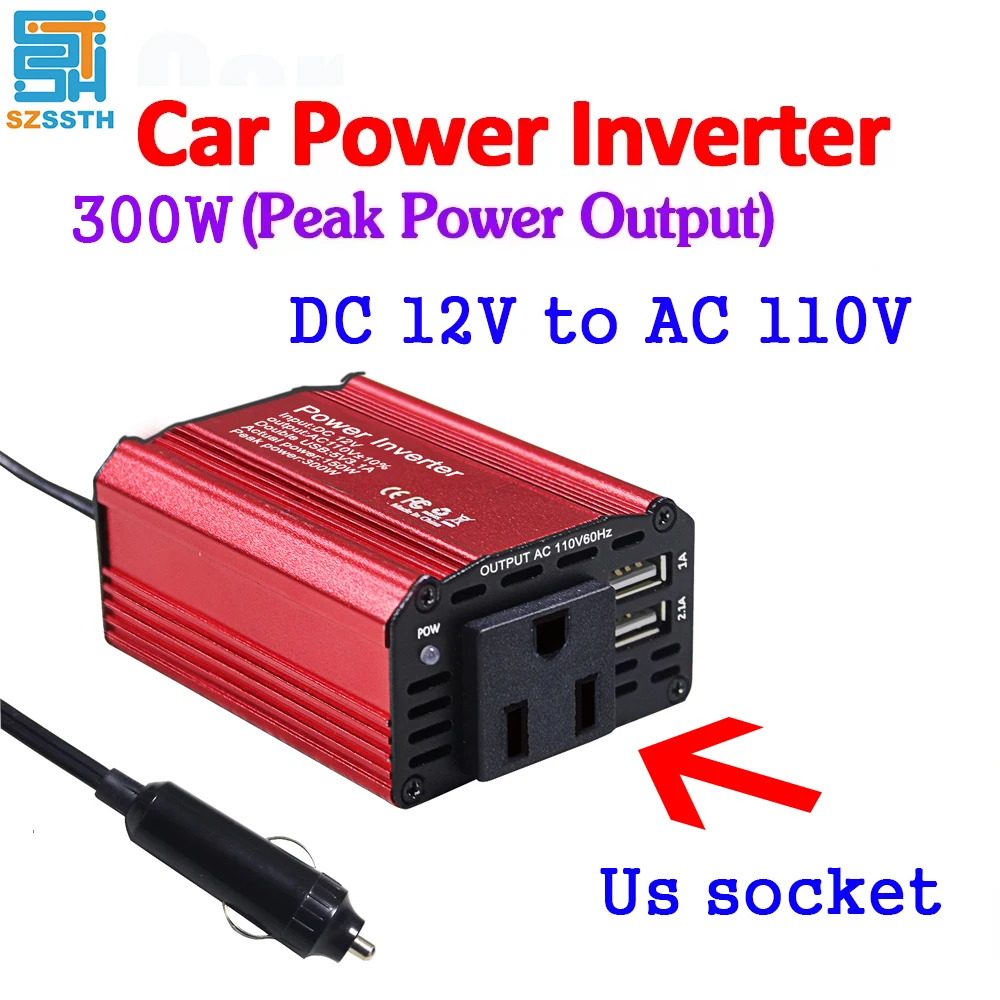 US Inverter 12V 110V Modified Sine Wave Inverter 300W Stable Power USB Socket Auto Inversor Converter Car Inverter CE