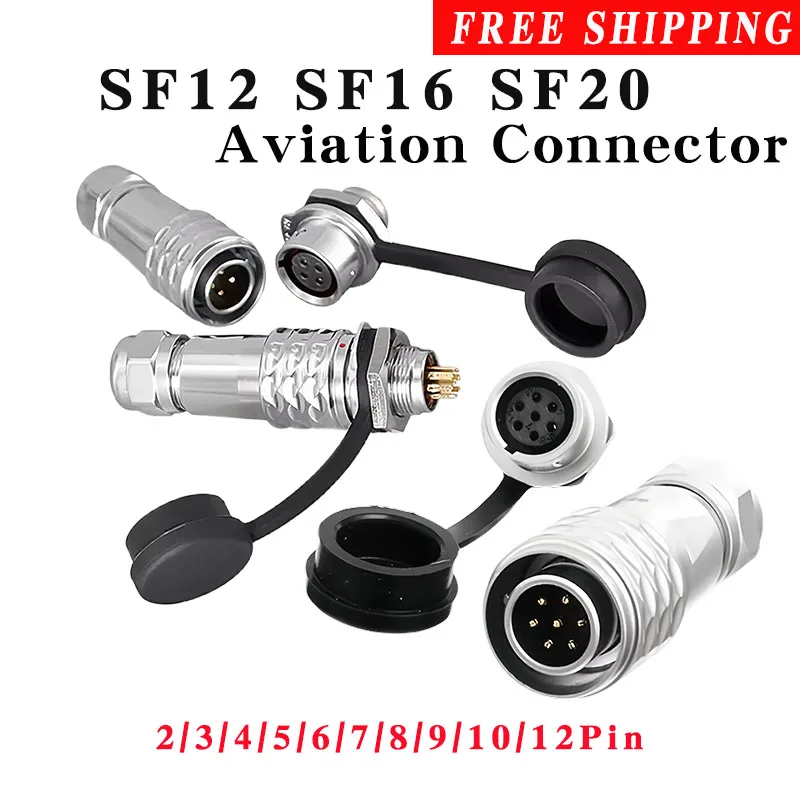 

2/5/20Sets SF12/SF16/SF20 Aviation Waterproof Connector Male Female Plug Panel Mount 2/3/4/5/6/7/9/10/12P IP67 Waterproof Rated