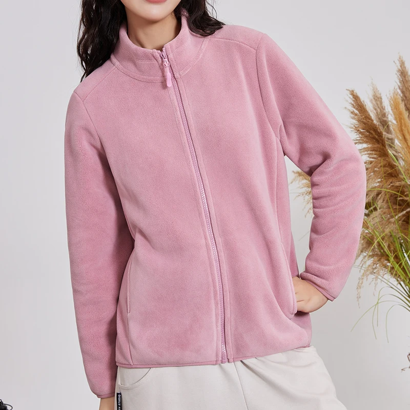 

Plush Jacket New Stand Collar Warm Polar Fleece Jacket Women Autumn Winter Long Sleeve Zip Up Coats Woman All Match Pocket Solid